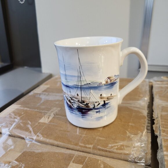 Otagiri Fishing Boats Village Mug Vintage Japan Stoneware GUC SEE PICTURES - Picture 1 of 8